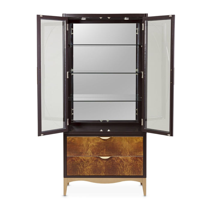 AICO Malibu Crest Display Cabinet in Crotch Mahogany