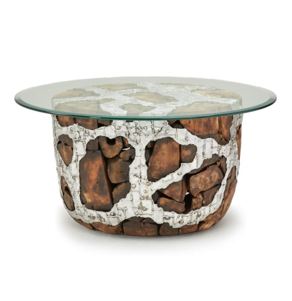 AICO Furniture Discoveries Wood Crafted Round Cocktail Table with Silver Accents image