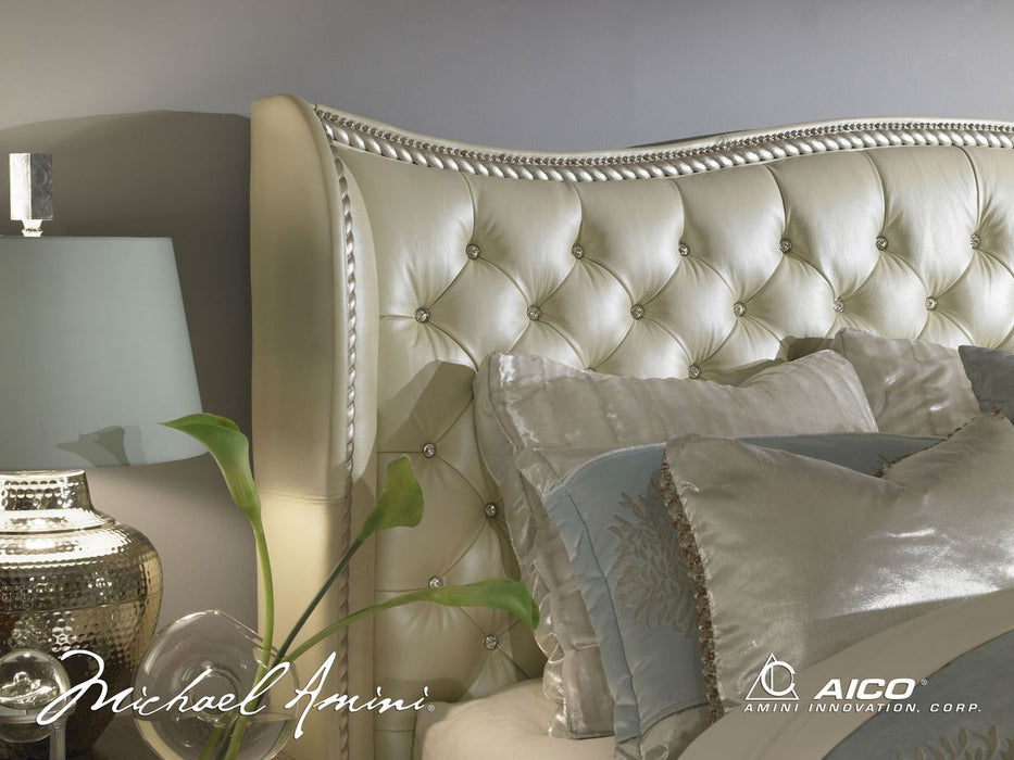 AICO Hollywood Swank Cal King Upholstered Platform Bed in Pearl