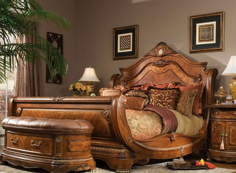 AICO Cortina King Sleigh Bed in Honey Walnut