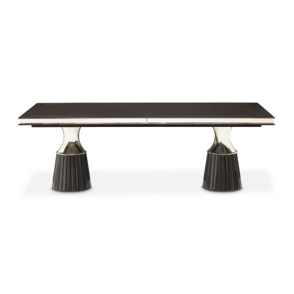AICO Furniture Carmela Pedestal Dining Table in Glossy Charcoal Sand