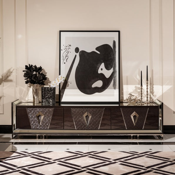 AICO Furniture Carmela Media Cabinet in Glossy Charcoal Sand