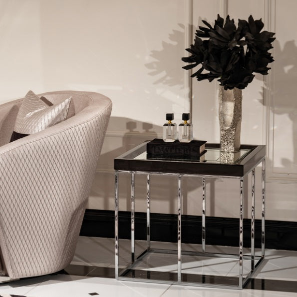 AICO Furniture Carmela End Table in Glossy Charcoal Sand