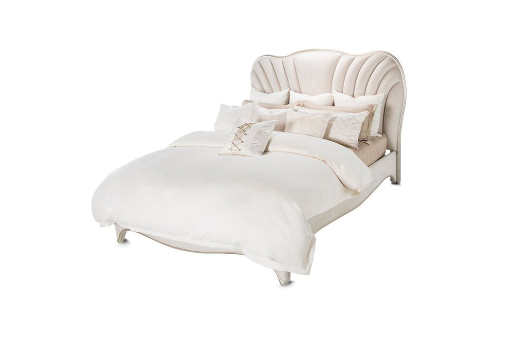 AICO London Place Queen Upholstered Panel Bed in Creamy Pearl
