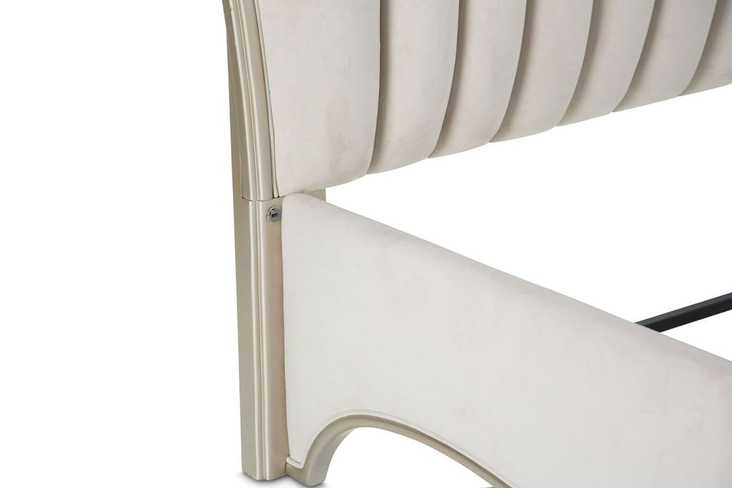 AICO London Place Queen Upholstered Panel Bed in Creamy Pearl
