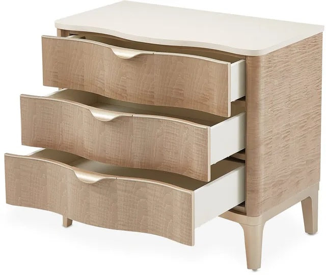 AICO Malibu Crest 3 Drawer Nightstand in Blush