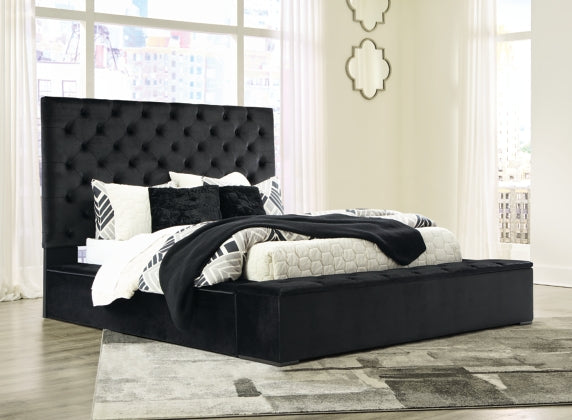 Lindenfield Black Upholstered Platform Queen Bed with Storage