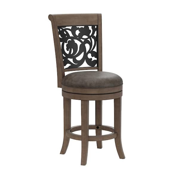 Hillsdale Furniture Bennington Wood Counter Height Swivel Stool With Ornate Metal Back Inlay, Rustic Oak